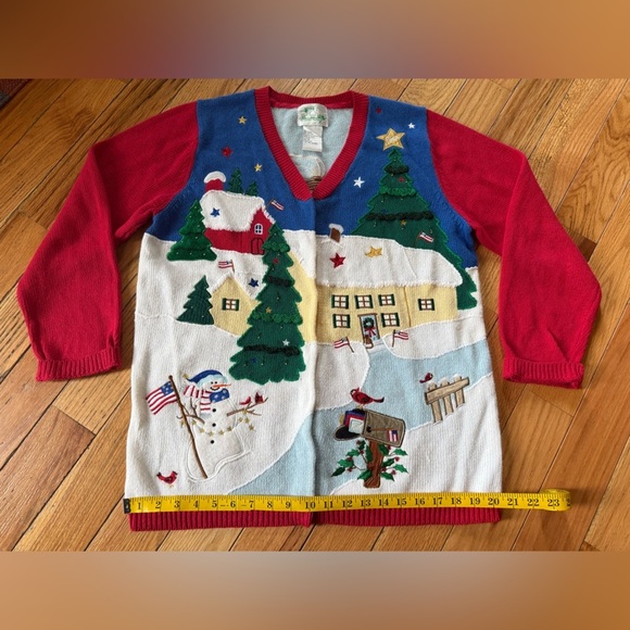 Quacker Factory Christmas Cardigan Sweater Americana Patriotic Angel Flag Size M - Picture 12 of 14